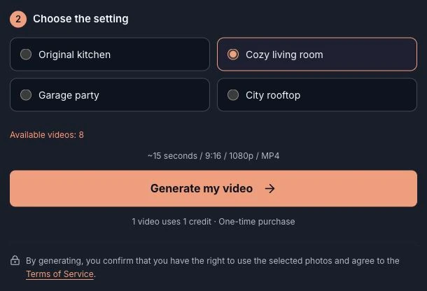 Four background choices and the Generate my video button